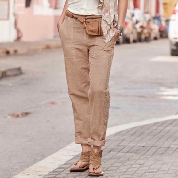 SUNDANCE Organia Lace Tan Linen Blend Rollup Pants - Picture 1 of 8